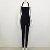 Jumpsuits das Mulheres Macacões Moda Moda Jumpsuit 2022 Sexy Halter Backless Bege Black Designer High Street Senhoras