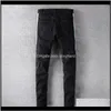 Kläder Apparel Drop Leverans 2021 Mens Pläterad Stripe Line Patchwork Black Jeans Streetwear Slim Skinny Stretch Denim Ripped Pants1 V71kh