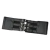 Belts Fashion Alloy Women Elastic Three-Row Pin Buckle Wide-Brimmed Belt Vintage Punk Style PU Leather Dress Decorative