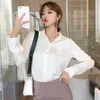 Talla grande Moda elegante Camisa de trabajo Coreano Otoño Tops Blusa Blusa de satén Blanco Rosa Camisas de mujer Blusas vintage 5417 50 210527