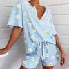 Vêtements de nuit pour femmes Daisy Floral Print Short Set Pyjamas pour femmes Pyjama Set Sweet manches courtes T-shirts Shorts Summer Pijama 210622