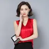 Koreańskie jedwabne kobiety bluzki kobieta koronki satynowe topy plus rozmiar bez rękawów V-neck Blusas mujer de Moda 210531