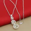 Real 925 Srebrny kolor Wisiorek Naszyjnik Miłość okrągły łańcuch ręczny dla kobiet Dobra biżuteria 45cm