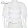 Summer Femme White en dentelle chemise chemise Ruffle broderie Short Sexy Tops 210415