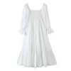 Printemps 3D Dot Blanc Élastique Ruché Corps À Manches Longues Swing Robe Élégante Femmes Cravate Arc Ceintures Plissée Midi Robes Robe 210429