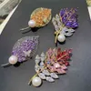 natural fresh water pearl brooch cubic zircon leaf purple multi color butterfly fashion women jewelry