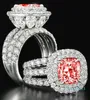 Wieck oszałamiająca luksusowa biżuteria pierścionki dla par 925 Sterling Silver gruszka Cut Emerald wielu kamieni szlachetnych zestaw pierścionków ślubnych dla nowożeńców