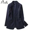 Mode rayé imprimé blazer femmes printemps décontracté manteau à manches longues style coréen bouton unique feminino bleu 210930