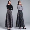 Yellow Vintage Plaid Long Skirt Women Korean Gray Elastic High Waist Pocket Woolen Skirts Ladies Office Work Casual Streetwear 210421