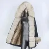 Bluenessfair Vattentät Parka Real Fur Coat Vinterjacka Kvinnor Natural Fur Collar Hood Tjock Varm Ytterkläder Streetwear 211129