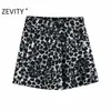 Zevity women vintage animal texture printing casual slim Bermuda Shorts ladies buttons chic shorts pantalone cortos P916 210603