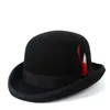 Basker 100% ullkvinnor män svart bowler hatt gentleman krossbar Billycock brudgum hattar pappa steampunk cap 4 size s m x xxlberets beretsberets