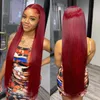 Spetsspårar Luvin 30 tum 99J Bourgogne Deep Wave Front Human Hair Red Colored Water Curly Remy Highlight Frontal Wig For Women5953457731470