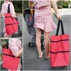 Oxford Cloth Shopping Bag With Wheels Folding Cart Foldable Trolley Reusable Grocery Organizer Market Storage Bags