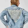 Inspired Bead Embellished Denim Jacket Damen Baumwolle Winte Damen Mantel Bomberjacke Vintage Jacke Mantel Pearl Outwear 210412