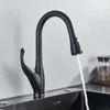 Brass Matt Black 360 Rotatable Kitchen Faucet Deck Mounted Pressurized Dual Mode And Cold Mixer Chrome Style Pull Out 210719