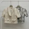 Vintage femmes veste été coréen Chic haut court dames rétro Plaid Cardigan Slim Tweed vestes manteau femme vêtements d'extérieur en laine 210514