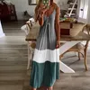 Повседневные платья Colorblock Сексуальные женщины халат длинные BOHO Летние без рукавов V-образным вырезом свободно Maxi платье плюс размер бак Mujer