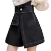 Kimutomo Oregelbundna Shorts Kjolar Kvinnor Vår Höst Korea Chic Ladies Solid Hög Midja A-Line Elegant Casual 210714