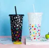 Creative Love Color Changing Mugs Cup 240oz / 710ml PP Drank Koud Blauw Plastic Water Single Strawmanufacturers Proces