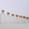 Packaging Bottles 5ml-100ml Frosted Glass Dropper Empty Refillable Vial For Cosmetic With Imitated Bamboo Cap