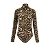 Frauen Leopard Bodysuit Tops Herbst Rollkragen Langarm Bodycon Skinny Bodys Overalls Damen Sexy Club Wear 210419
