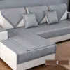 Europe Solid Color Sofa Cover Armrest Towel Couch Cushion Cotton Linen Splicing Fabric L-shape Non-slip Four Seasons Slipcover 211116