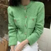 MATAKAWA Long Sleeve Sweater Coat Women Round Neck Single Breasted Woman Sweaters Loose Pocket Thick Stitch Knitted Cardigan 210513