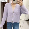 Bahar Kadın V Boyun Büküm Tığ Örgü Kazak Kadın Chic Tek Göğüslü Hırka Casual Gevşek S587 210420 Tops