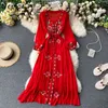 Neploe Summer Puff Sleeve Slim Sukienka Vintage Kobiety Ciężkie Przemysł Haft Etniczny Style Suknie Luźne Eleganckie Vestidos 210423