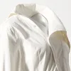Asimetrik Beyaz Bahar Elbise Kadınlar için Yaka Uzun Kollu Yüksek Bel Düzensiz Hem Elbiseler Kadın Moda 210520