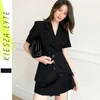 vrouwen zwarte blazer jurk hoge taille minderheid dunne midi lengte pak jas jurken straat 210608
