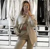 Vrouwen blazer jas kantoor dame beige plaid jas enkele knoppen lange mouw casual lange blazer tops vrouwen jassen mujer 210521