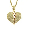 Pendant Necklaces Solid Broken Heart Lced Out Necklace Charm For Men Women Gold Silver Color Twist Chain Zircon Hip Hop Jewelry
