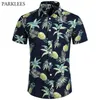 Chemise hawaïenne d'ananas bleu marine été hommes chemises à manches courtes chemises tropicales florales hawaïennes mâle camisa social 210524