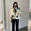 Winter Faux Fur Coats Women Thick Cow Print Long Sleeve Turn-down Collar Jacket White Korean Fashion Warm Female Short Coat 211007