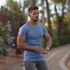 Sıkıştırma Örme T-shirt Erkekler Yaz Koşu Kısa Kollu T Gömlek Spor Skinny Spor Giyim Vücut Geliştirme Egzersiz Spor Tees 210421