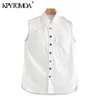 Mulheres Moda Com Botões Button-Up Blusas Collar Lapela Sem Mangas Feminino Camisas Chic Tops 210420