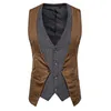 Heren Vesten Mens Pak Vest Splicing V-hals Herringbone Satijn Single Breasted Slim Fit voor Formele Business Leisure Male Clothing