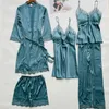Fiklyc 5PC ensembles de pyjamas pour femmes avec poitrine rembourrée vêtements de nuit sous-vêtements évider ensembles de lingerie livraison directe vêtements de nuit salon Q0706