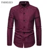 Camicia gessata Design Uomo Marca Slim Fit Camicie eleganti a maniche lunghe Uomo Button Down Camicie casual da lavoro Uomo 210524