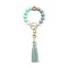 Link Chain Natural Wood Eye Charm Blacelet Keychain Polslet Leather Lederen Tassel Food Grade Silicone Bead Key Ring For Women Dropship9698916