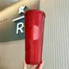 Yeni 2021 Starbucks Çift Kırmızı Durian Lazer Saman Fincan 710 ml Tumblers Mermaid Plastik Soğuk Su Kahve Fincanları Hediye Kupa