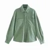 Blusa Vintage de manga de murciélago de pana sólida para mujer, blusa holgada con cuello vuelto, camisa verde con botones, blusa femenina, sobrecamisa 210510