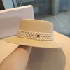 Fashion Women Beach Straw Sun Hats England Style Top Hat Vintage Solid Color Pearl Wide Brim Cap