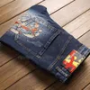 Blue geborduurde heren jeans Summer Street slanke denim broek pantalones para hombre vaqueros