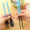 Dinnerware Sets Portable Folding Tableware Spoon Fork Chopsticks Plastic Cutlery Set For Travel Camping