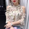 Coreano floral manga curta camisas verão fora do ombro chiffon blusa mulheres elegante impressão feminina roupas 13708 210415