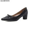 Allbetefo Bow Design天然本物のレザー女性ヒールシューズファッションカジュアルハイヒールの靴ハイヒールZapatos Mujer Tacon 210611