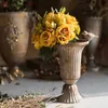 Classical Goblet Flower Vintag Vase Flower Pot Retro Wrought Iron Flower Arrangement Gold Candlestick Vase Decoration Home 210623